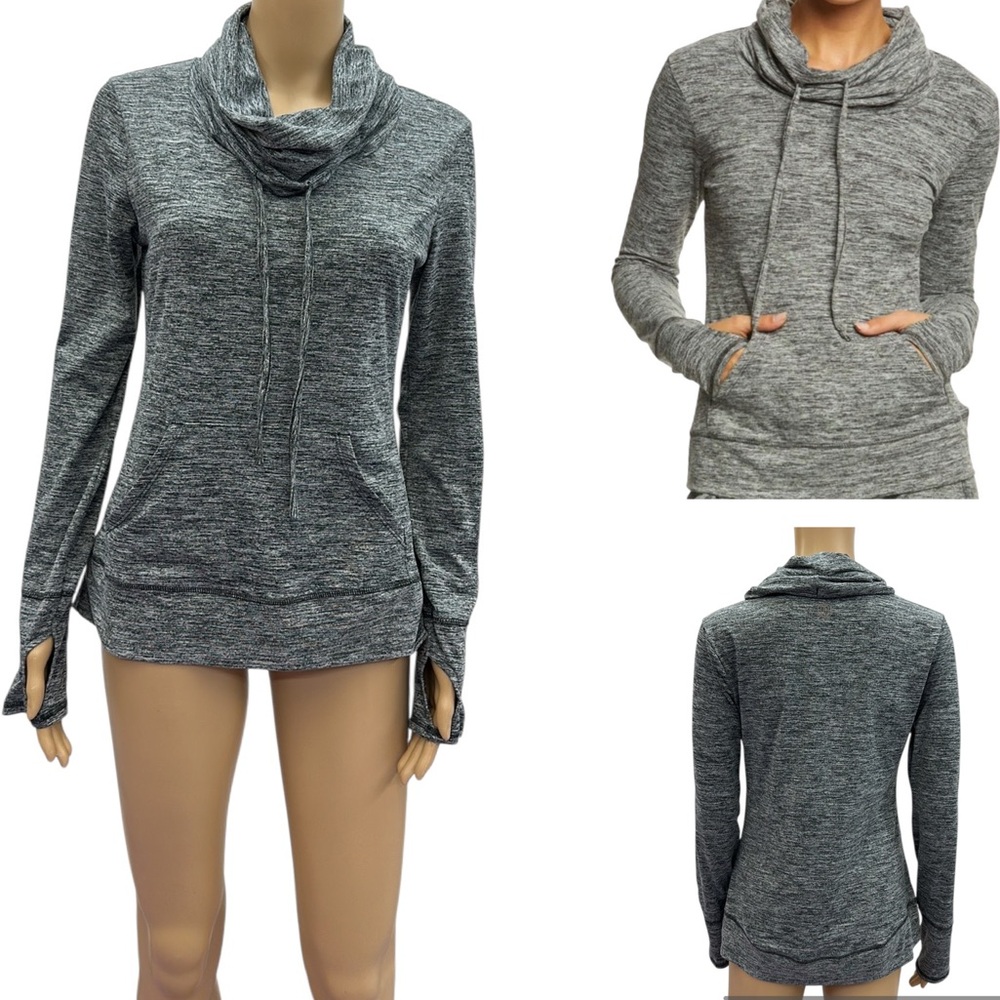 Balance Collection Cowl Neck Long Sleeve Thumb Hole Kangaroo Pocket Shirt Small